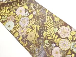 辻ヶ花に曲線・花唐草模様織出し全通袋帯